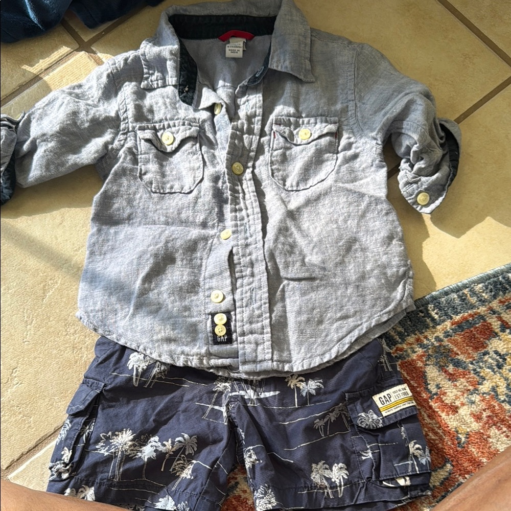 GAP Kids Blue Shirt and Black Shorts Set